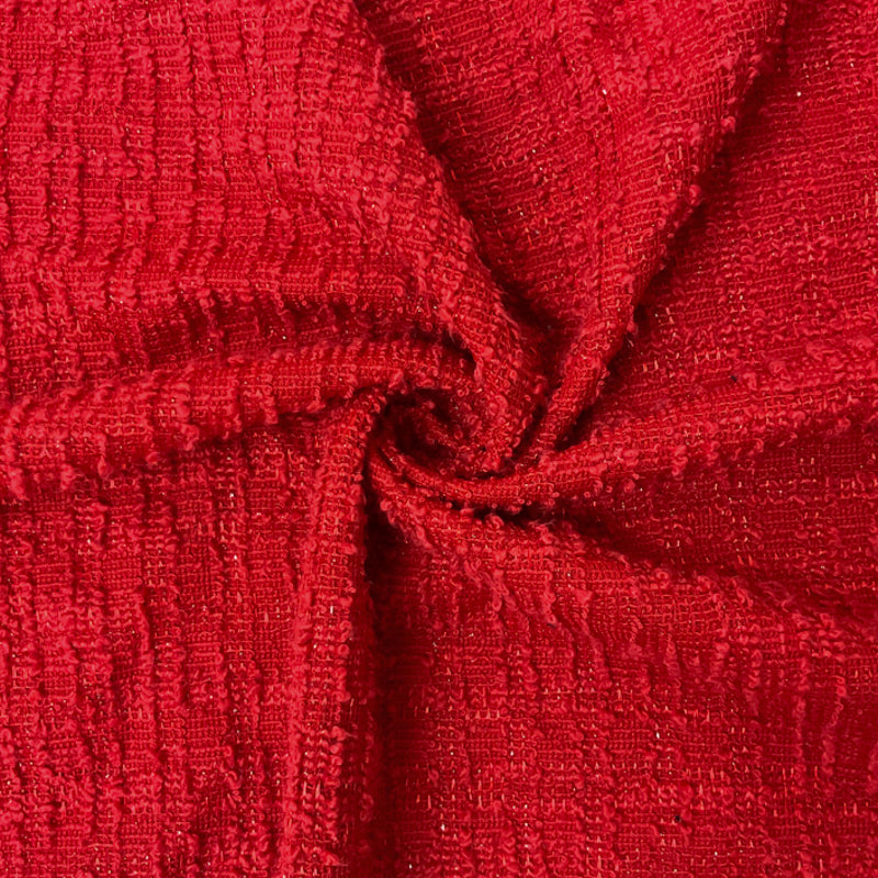 Red Poly Blend Stretch Texture Sparkle Boucle Novelty Knit Fabric