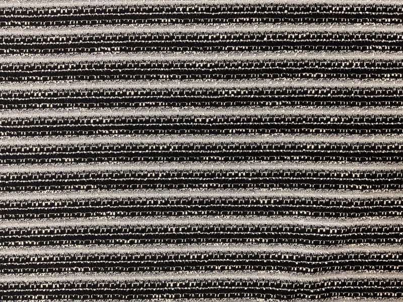 Black-White-Silver Rayon Blend Stripe Jacquard Knit Fabric