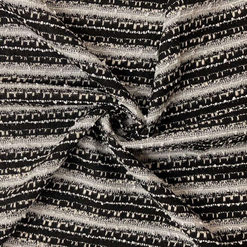 Black-White-Silver Rayon Blend Stripe Jacquard Knit Fabric