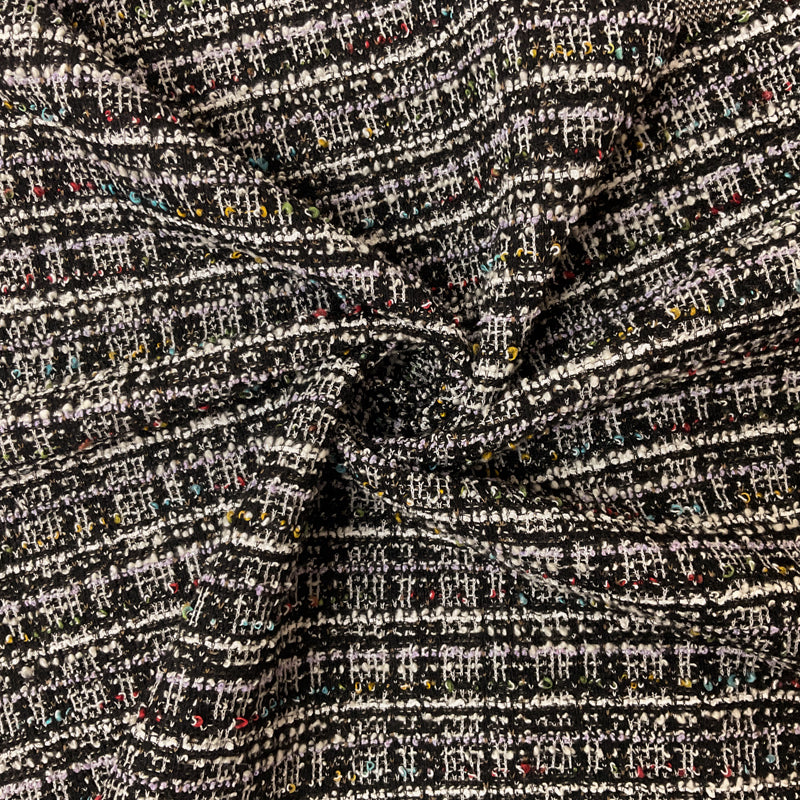 Black-Multi Poly Blend Texture Double Knit Novelty Fabric