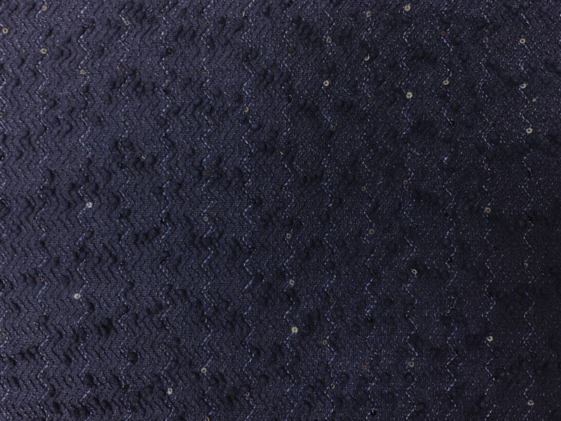 Deep Navy Poly Wave Sequin Boucle Novelty Knit Fabric