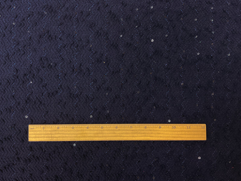 Deep Navy Poly Wave Sequin Boucle Novelty Knit Fabric