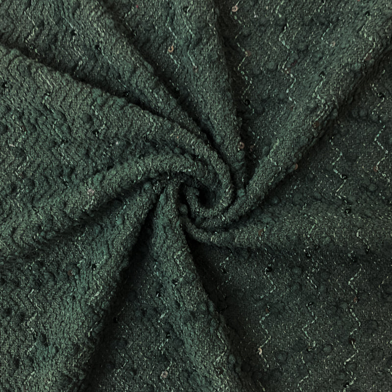 Green Poly Wave Sequin Boucle Novelty Knit Fabric