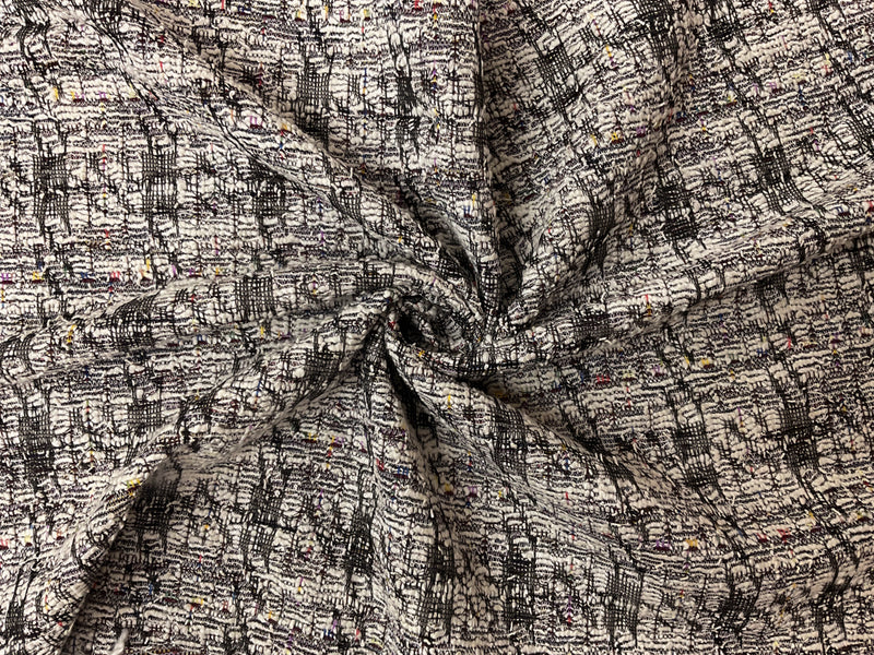 White-Multi Poly-Cotton Boucle Jacquard Double Knit Fabric