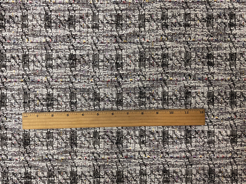 White-Multi Poly-Cotton Boucle Jacquard Double Knit Fabric