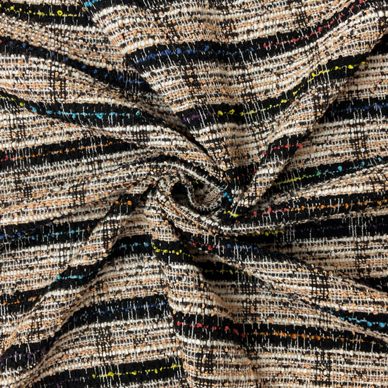 Orange-Multi Poly Cotton Stripe Boucle Double Knit Novelty Fabric