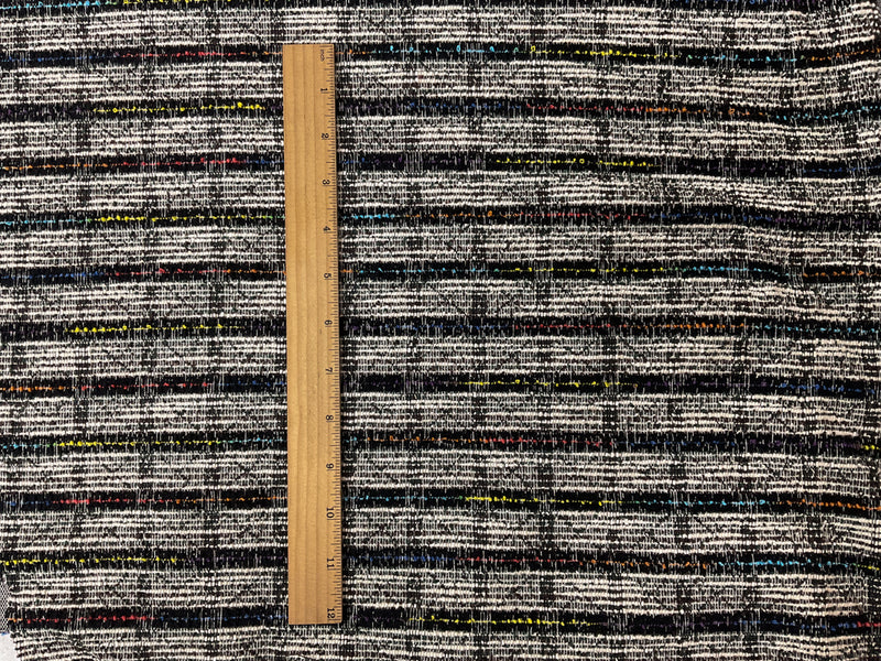 Black-Multi Poly Cotton Stripe Boucle Double Knit Novelty Fabric
