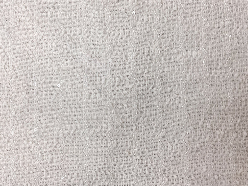 White Poly Wave Sequin Boucle Novelty Knit Fabric