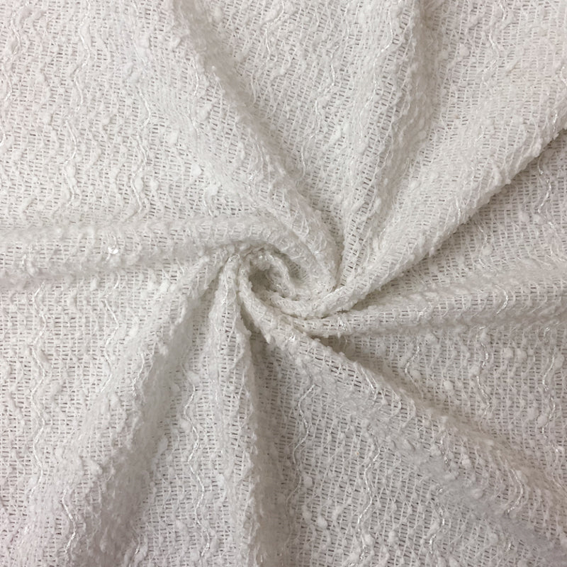 White Poly Wave Sequin Boucle Novelty Knit Fabric