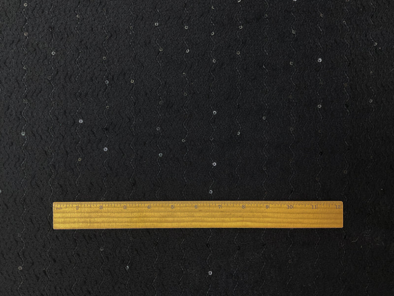 Black Poly Wave Sequin Boucle Novelty Knit Fabric