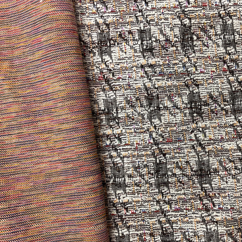 White-Multi Poly-Cotton Boucle Jacquard Double KnitFabric