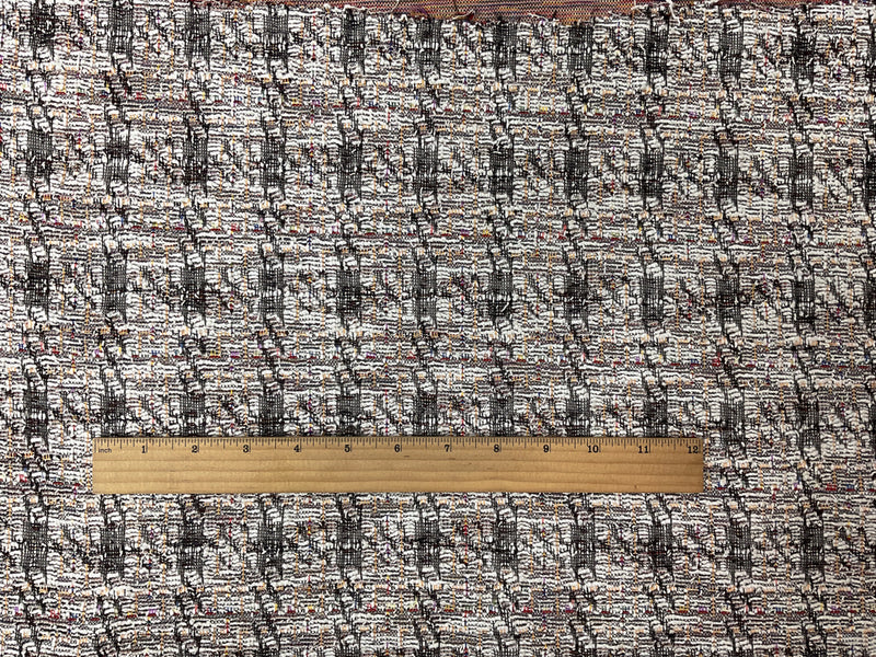 White-Multi Poly-Cotton Boucle Jacquard Double KnitFabric