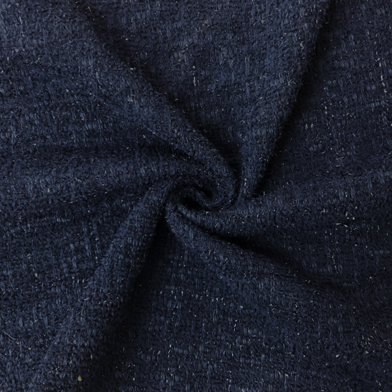 Deep Navy-Sparkle Poly Cotton Texture Boucle Novelty Knit Fabric