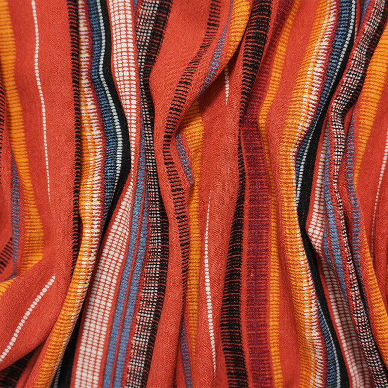 Red-Multi Rayon Famous Maker Aztec Stripe Printed Crepon Fabric