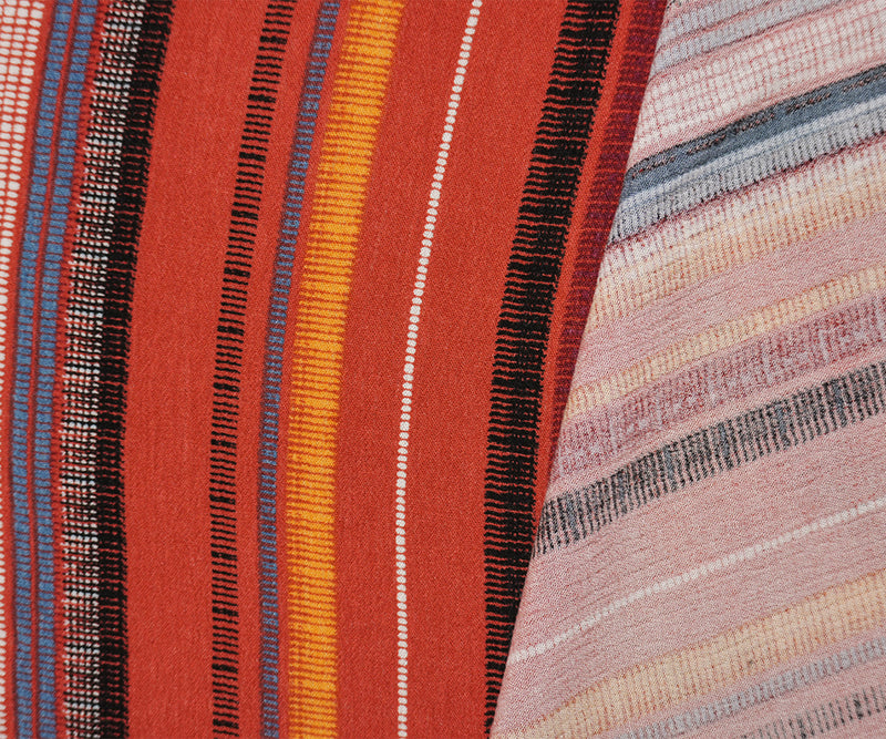 Red-Multi Rayon Famous Maker Aztec Stripe Printed Crepon Fabric