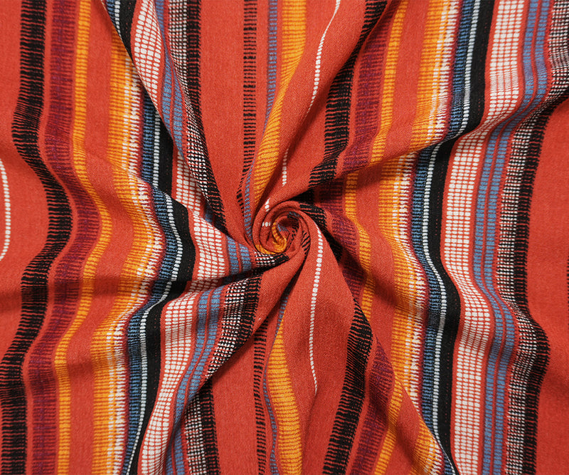 Red-Multi Rayon Famous Maker Aztec Stripe Printed Crepon Fabric