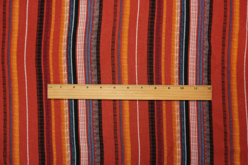 Red-Multi Rayon Famous Maker Aztec Stripe Printed Crepon Fabric