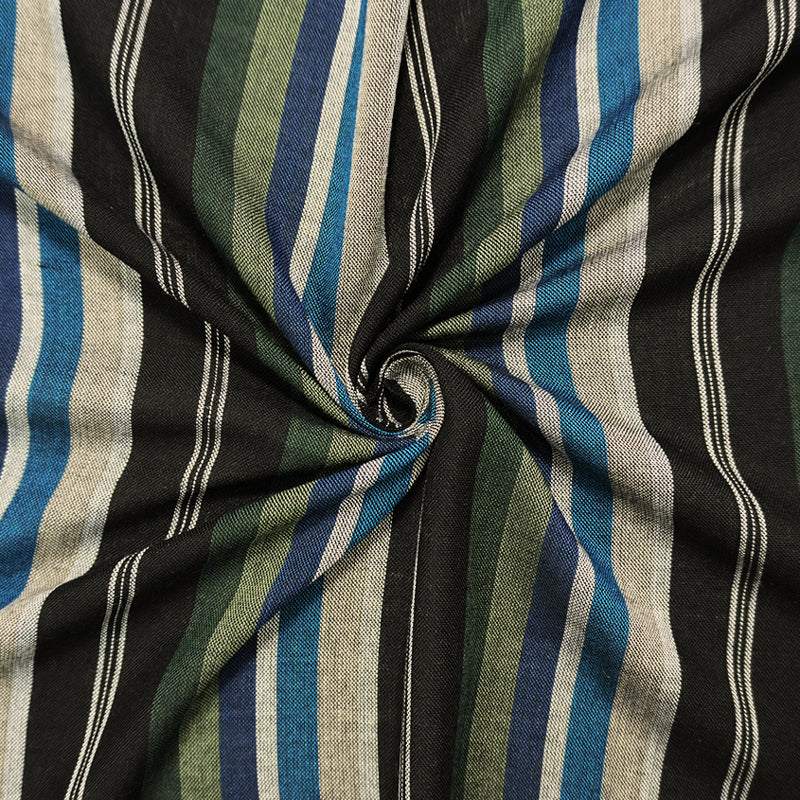 Black-Green-Multi Famous Maker Rayon Stripe Woven Fabric