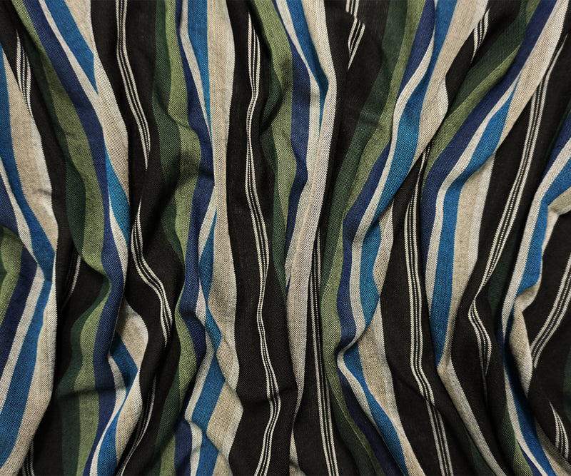 Black-Green-Multi Famous Maker Rayon Stripe Woven Fabric