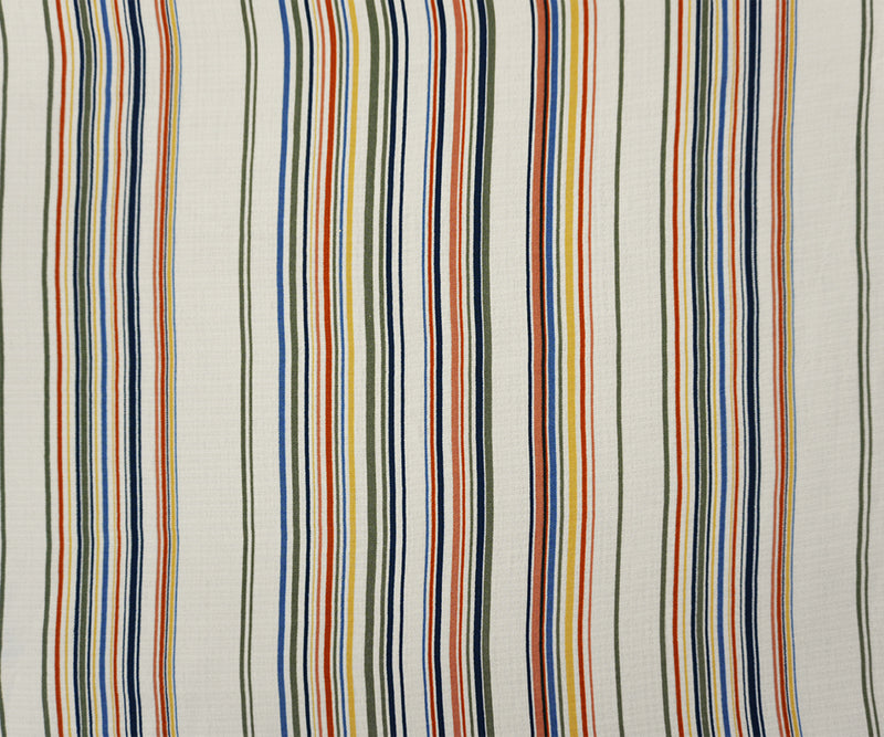 Orange-Navy-White Famous Maker Poly Linen-Like Stripe Woven Fabric