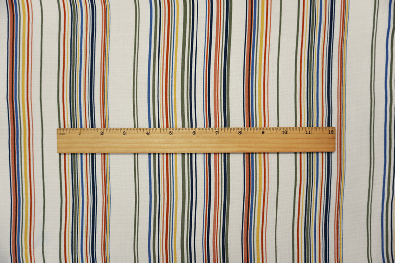 Orange-Navy-White Famous Maker Poly Linen-Like Stripe Woven Fabric