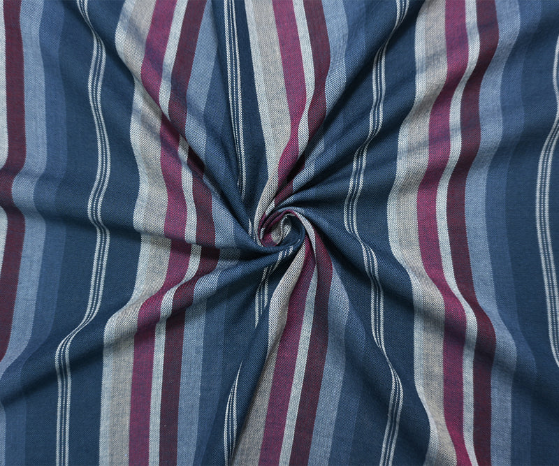 Blue-White-Red Famous Maker Rayon Stripe Woven Fabric