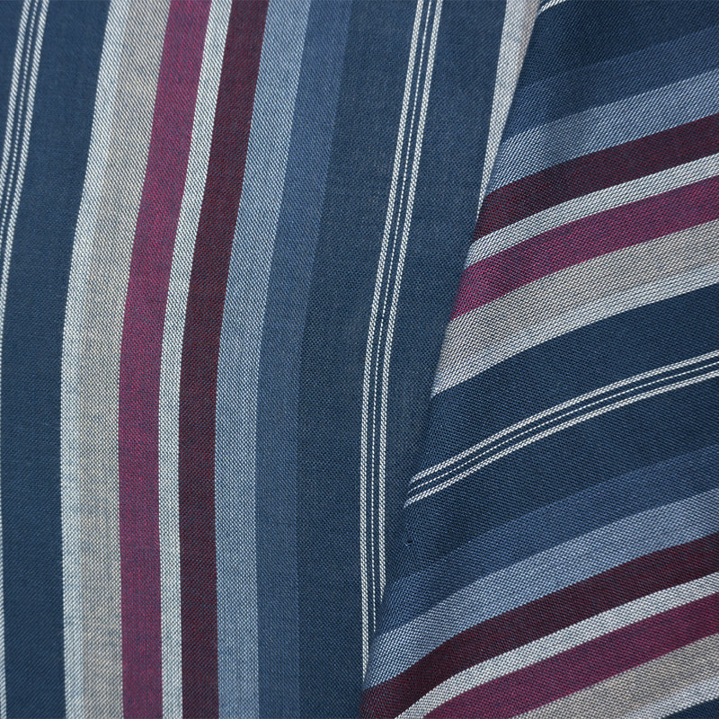 Blue-White-Red Famous Maker Rayon Stripe Woven Fabric