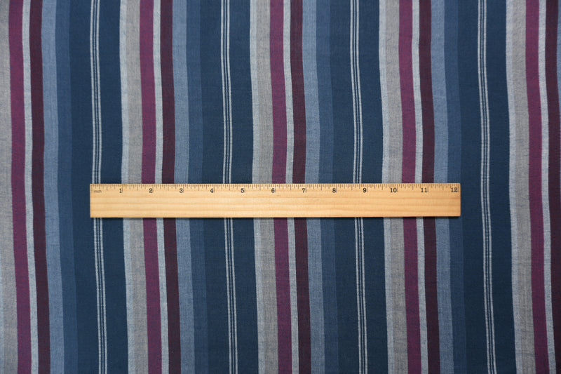 Blue-White-Red Famous Maker Rayon Stripe Woven Fabric