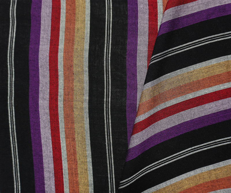 Black-Purple-Multi Famous Maker Rayon Stripe Woven Fabric