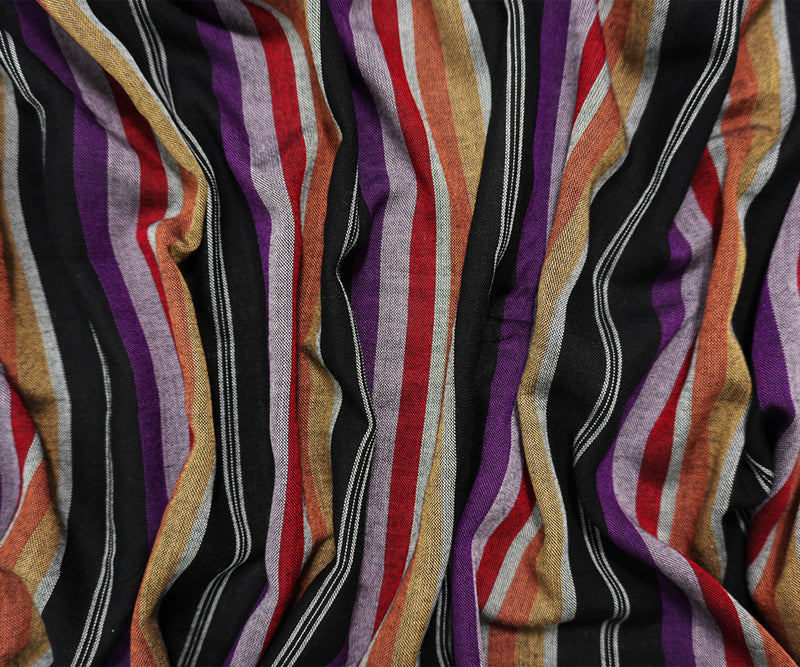 Black-Purple-Multi Famous Maker Rayon Stripe Woven Fabric