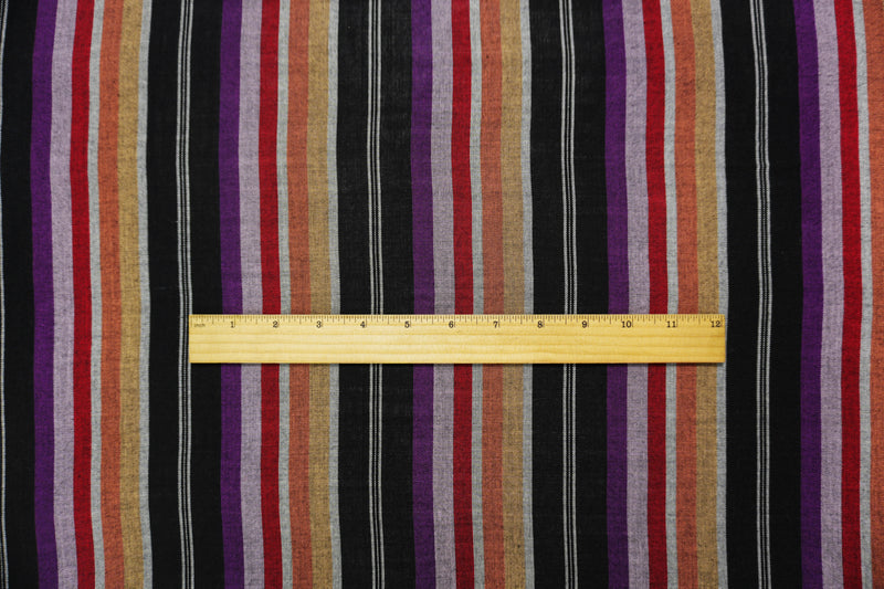 Black-Purple-Multi Famous Maker Rayon Stripe Woven Fabric