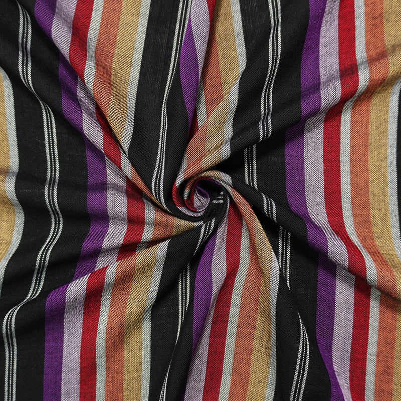 Black-Purple-Multi Famous Maker Rayon Stripe Woven Fabric