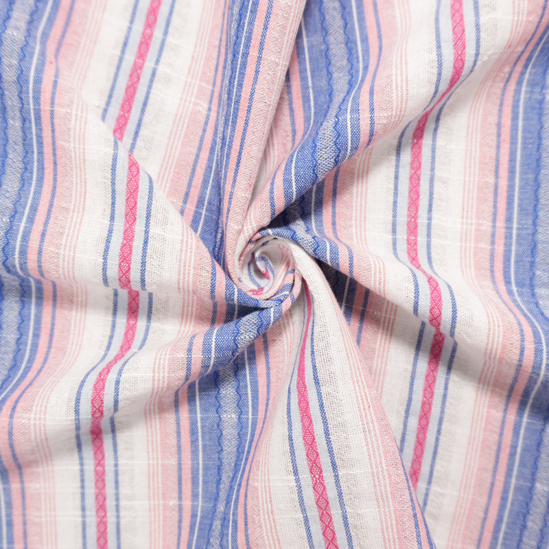 Blue Famous Maker Cotton Stripe Dobby Woven Fabric
