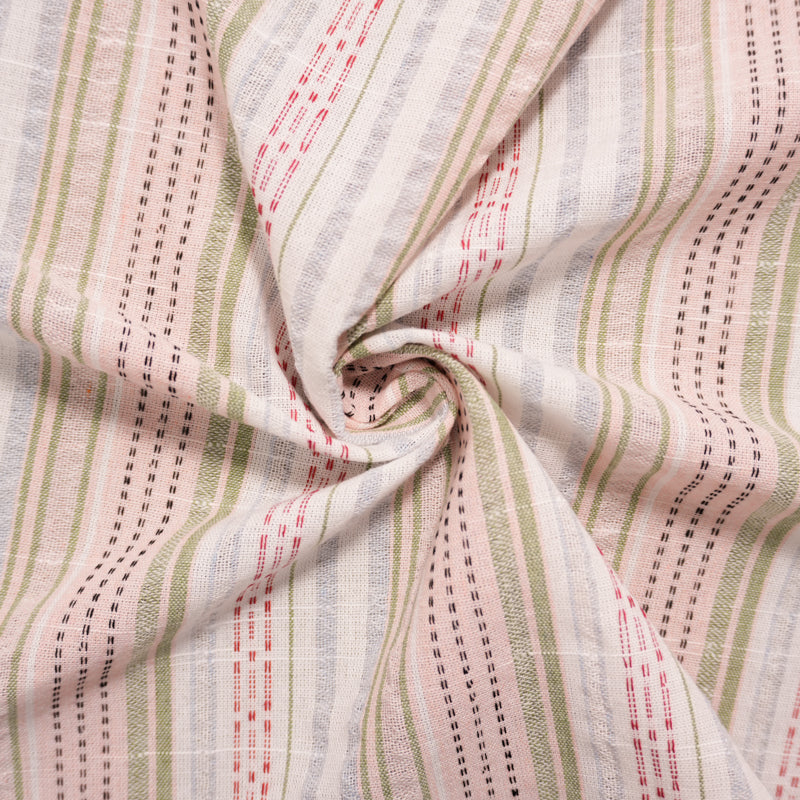 Pink-Multi Famous Maker Poly Blend Stripe Dobby Woven Fabric