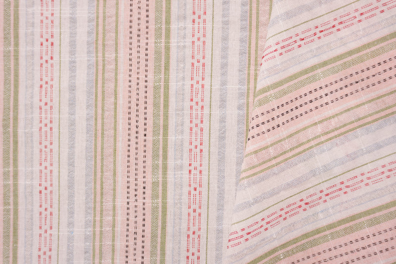 Pink-Multi Famous Maker Poly Blend Stripe Dobby Woven Fabric