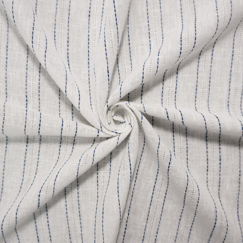 White-Blue Famous Maker Rayon Linen Stripe Dobby Woven Fabric