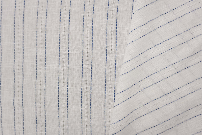 White-Blue Famous Maker Rayon Linen Stripe Dobby Woven Fabric