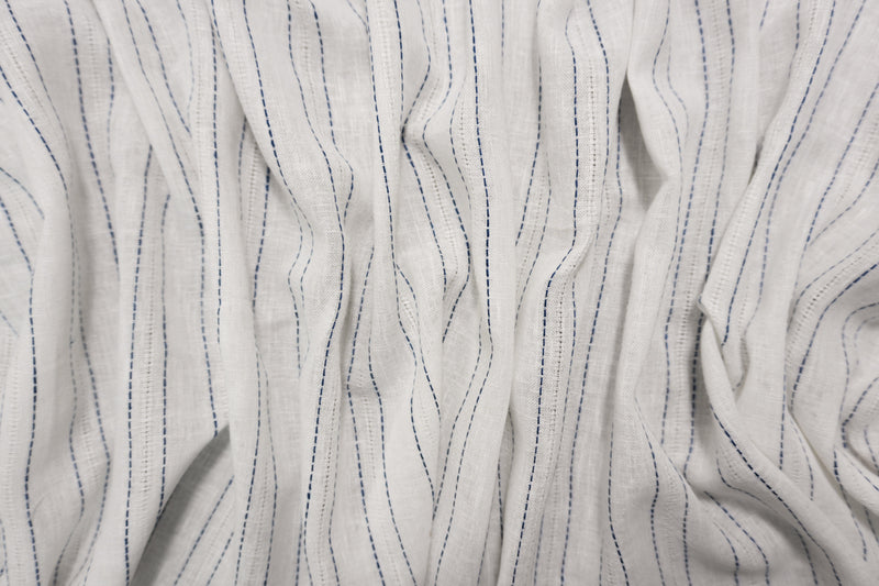 White-Blue Famous Maker Rayon Linen Stripe Dobby Woven Fabric