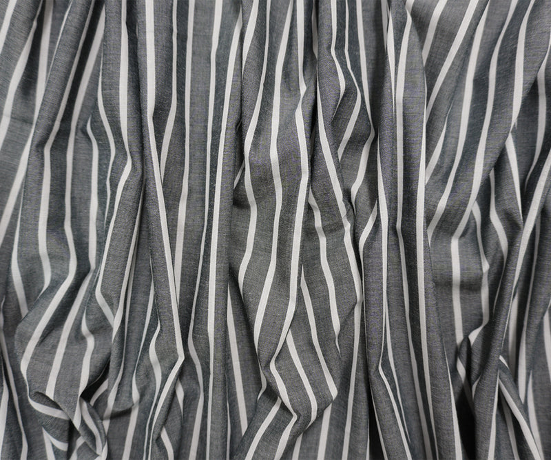 Black-White Cotton Poly Stripe Chambray Woven Fabric