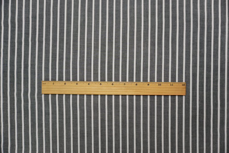 Black-White Cotton Poly Stripe Chambray Woven Fabric