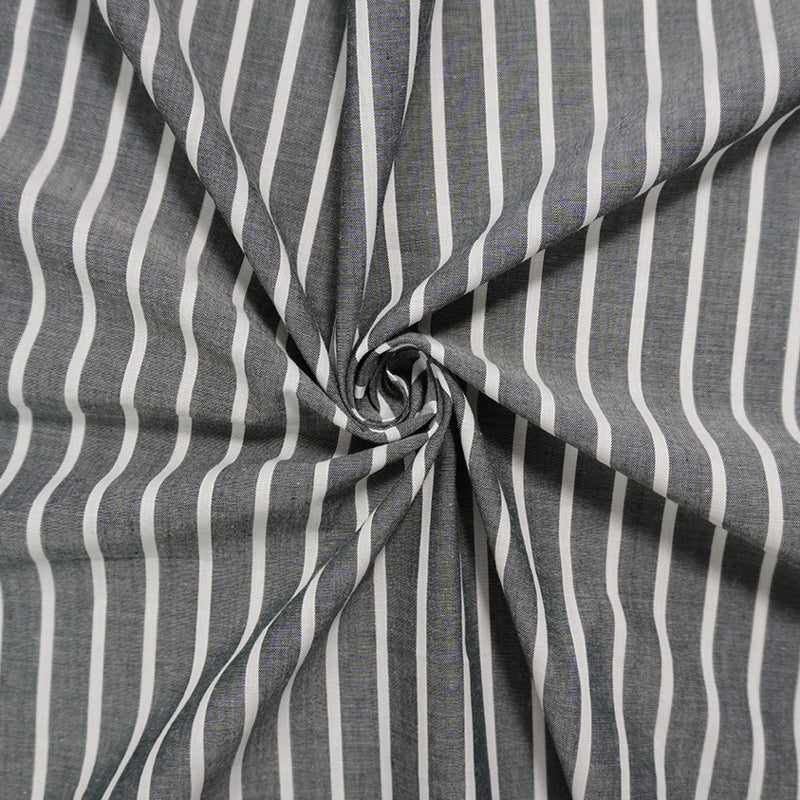 Black-White Cotton Poly Stripe Chambray Woven Fabric
