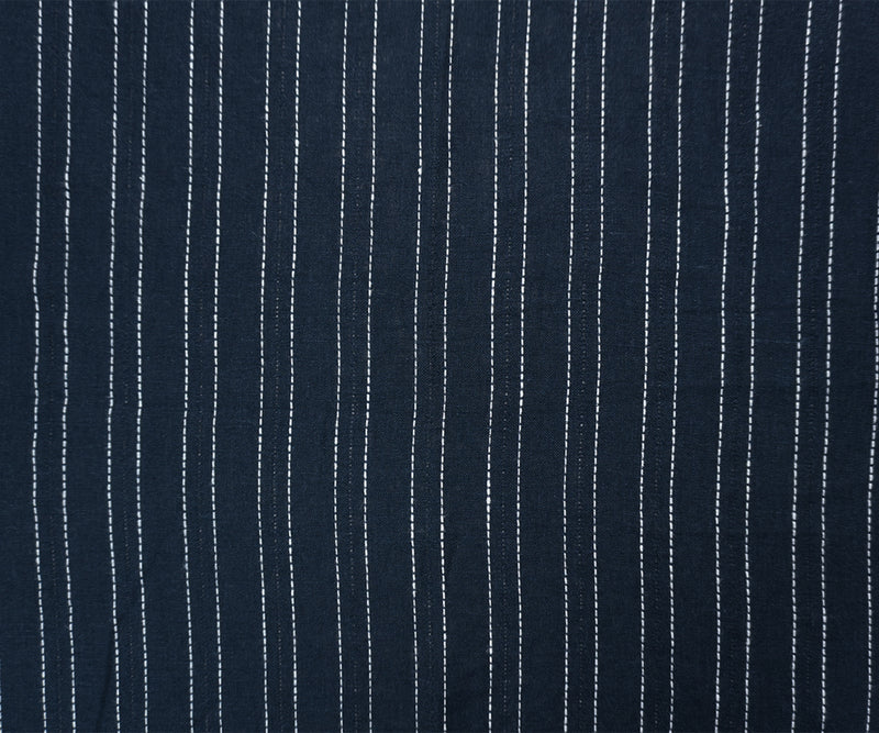 Navy-White Famous Maker Linen Rayon Stripe Dobby Woven Fabric