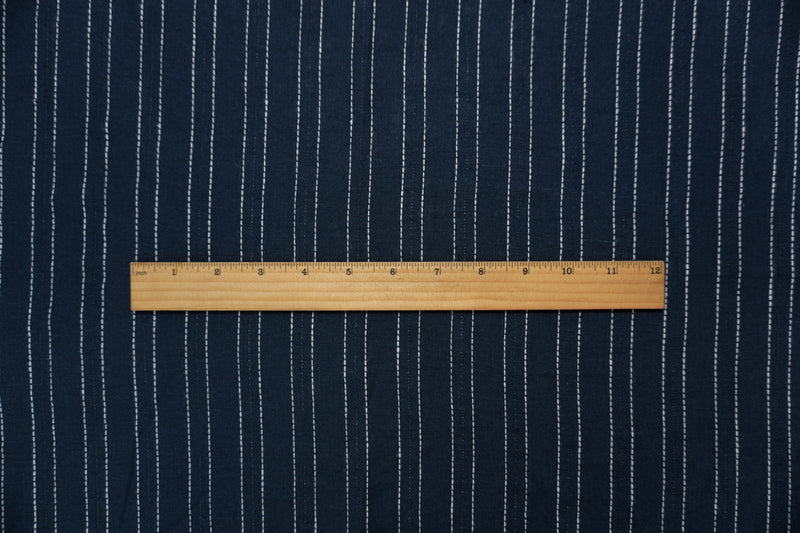 Navy-White Famous Maker Linen Rayon Stripe Dobby Woven Fabric