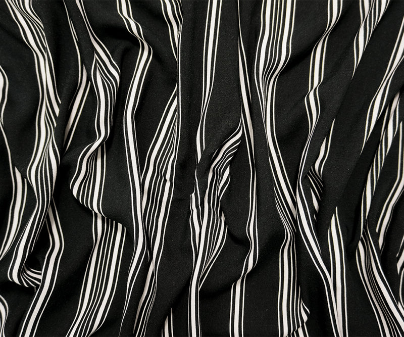 Black-White Famous Maker Rayon Stripe Challis Woven Fabric