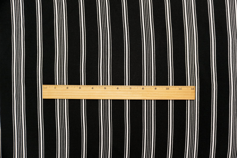 Black-White Famous Maker Rayon Stripe Challis Woven Fabric