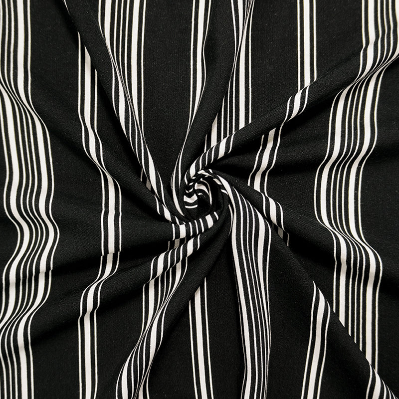 Black-White Famous Maker Rayon Stripe Challis Woven Fabric