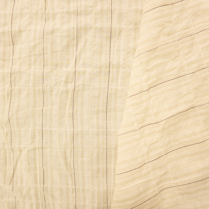 Beige-White Famous Maker Cotton Stripe-Plaid Crinkle Woven Fabric