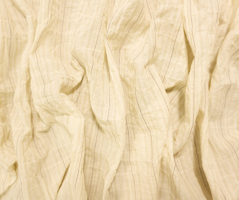 Beige-White Famous Maker Cotton Stripe-Plaid Crinkle Woven Fabric
