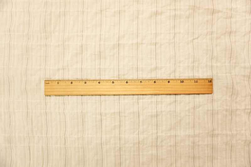 Beige-White Famous Maker Cotton Stripe-Plaid Crinkle Woven Fabric
