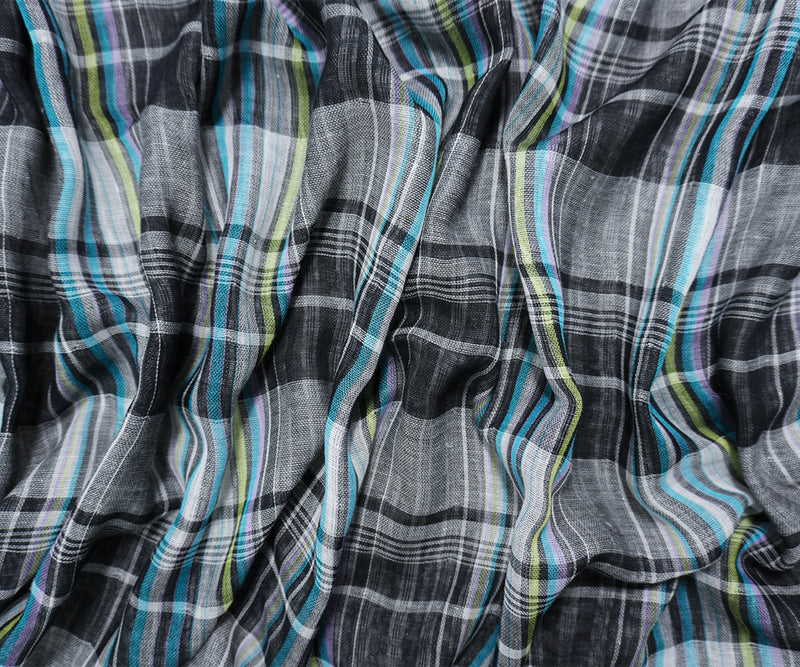 Black-White-Multi Famous Maker Cotton Plaid Stripe Double Gauze Fabric
